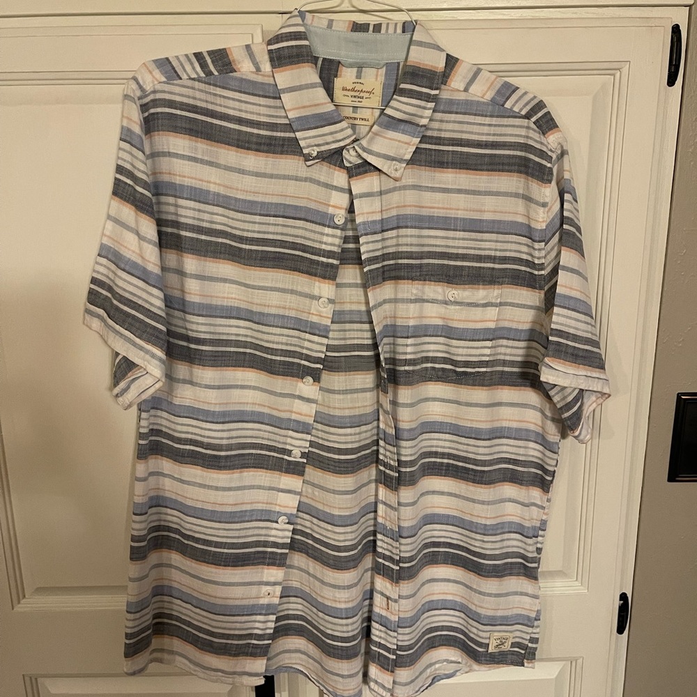 Men’s XL multi-color striped Weatherproof short sleeve button down